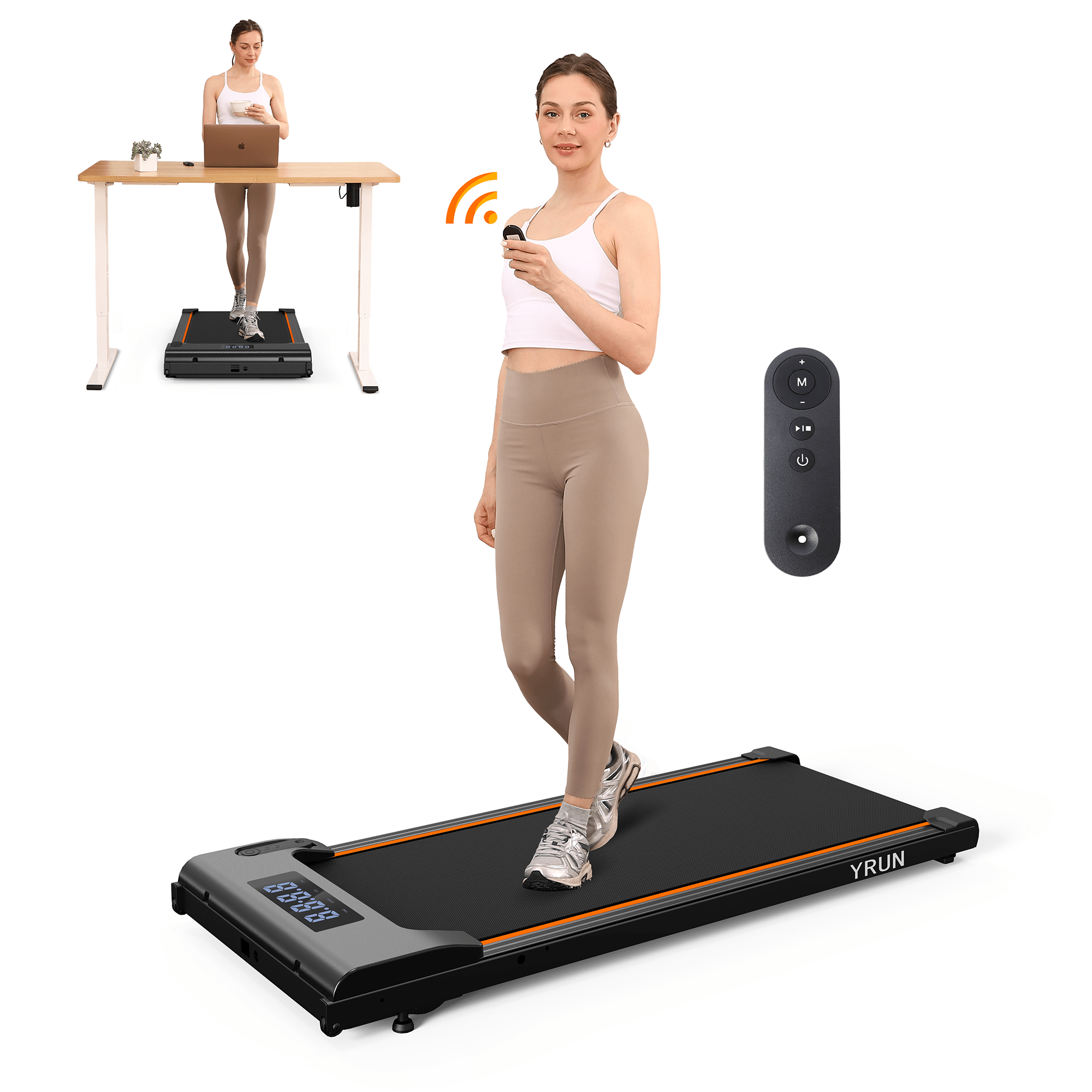 YRUN Walking Pad Under Desk Treadmill with Remote Control and LED for Home/Office, 2.5HP Brushless Motor Compact Walking Jogging Machine Portable Treadmill.