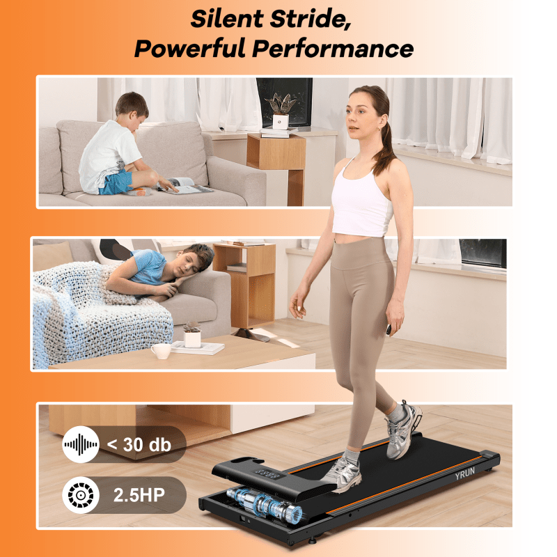 YRUN Walking Pad Under Desk Treadmill with Remote Control and LED for Home/Office, 2.5HP Brushless Motor Compact Walking Jogging Machine Portable Treadmill.