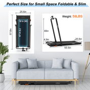 Lichico Under Desk Treadmill, Walking Pad 3.0HP Brushless Motor 0.5-8.7MPH Speed Range 2 in 1 Walking Machine w/Incline APP Remote, Larger Running Area, 2s Folding for Home.