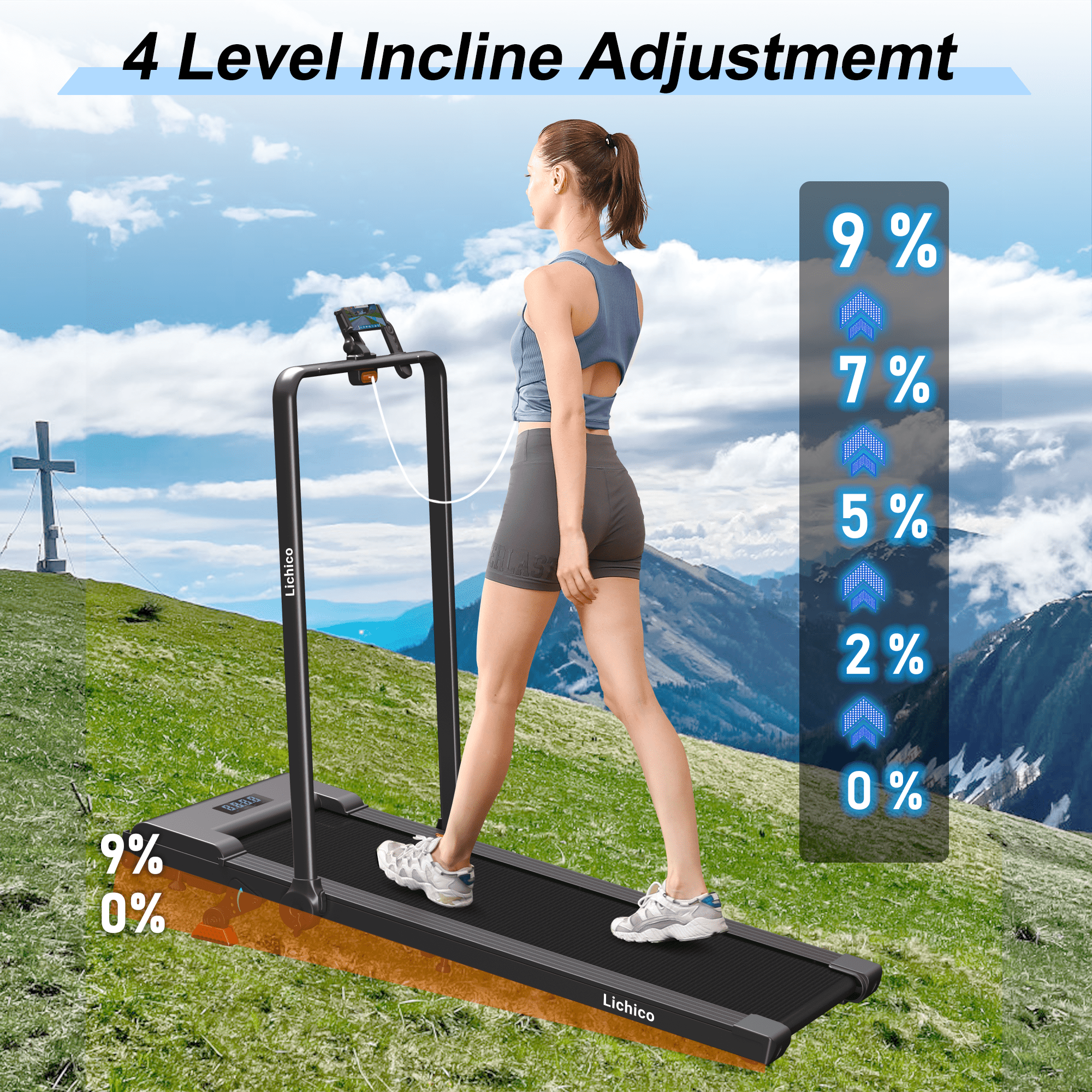 Lichico Under Desk Treadmill, Walking Pad 3.0HP Brushless Motor 0.5-8.7MPH Speed Range 2 in 1 Walking Machine w/Incline APP Remote, Larger Running Area, 2s Folding for Home