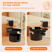 360 degree rotating drink holder with adjustable clamp.