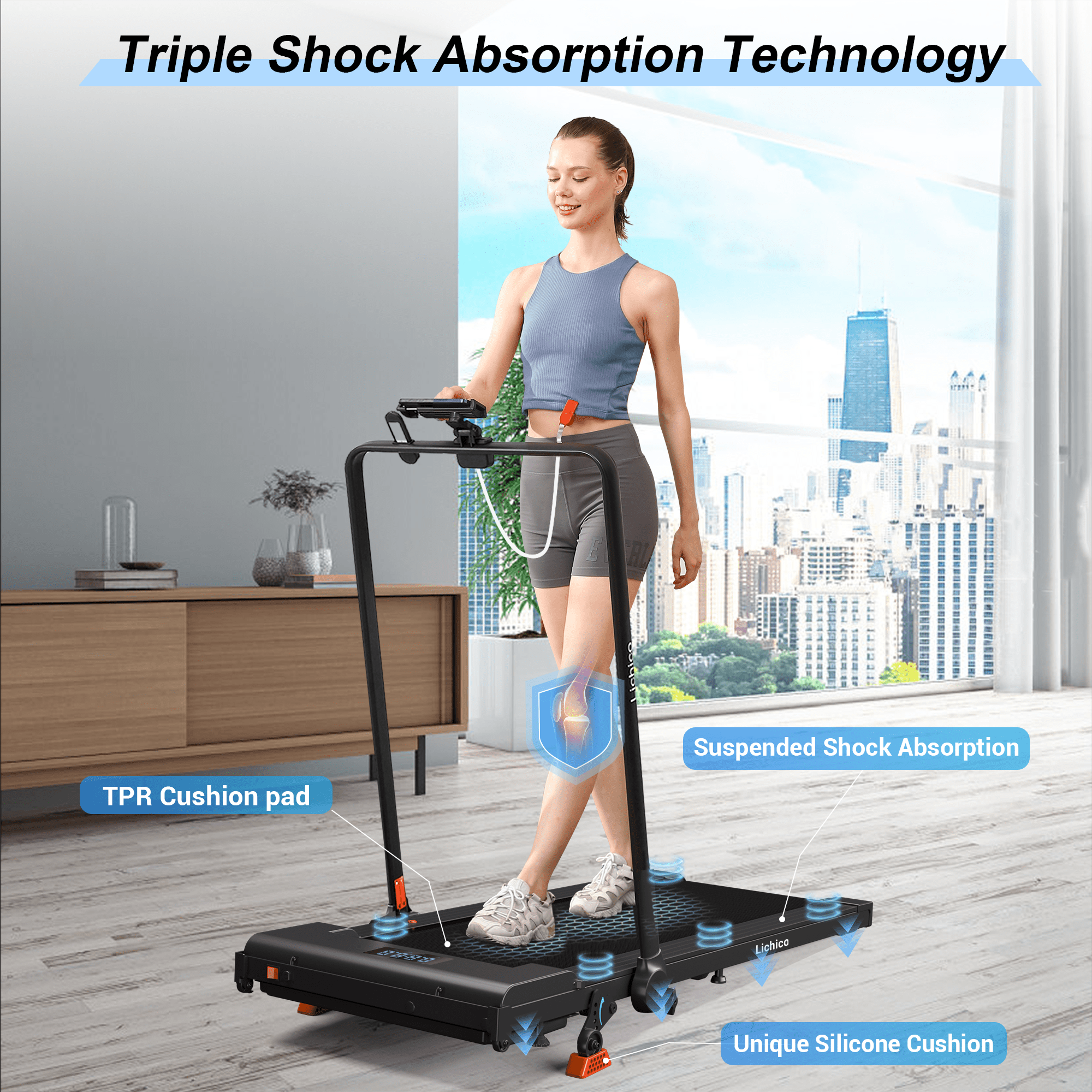Lichico Under Desk Treadmill, Walking Pad 3.0HP Brushless Motor 0.5-8.7MPH Speed Range 2 in 1 Walking Machine w/Incline APP Remote, Larger Running Area, 2s Folding for Home
