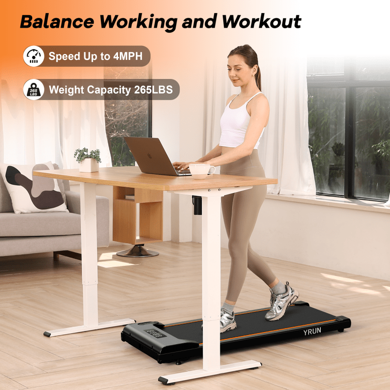 YRUN Walking Pad Under Desk Treadmill with Remote Control and LED for Home/Office, 2.5HP Brushless Motor Compact Walking Jogging Machine Portable Treadmill