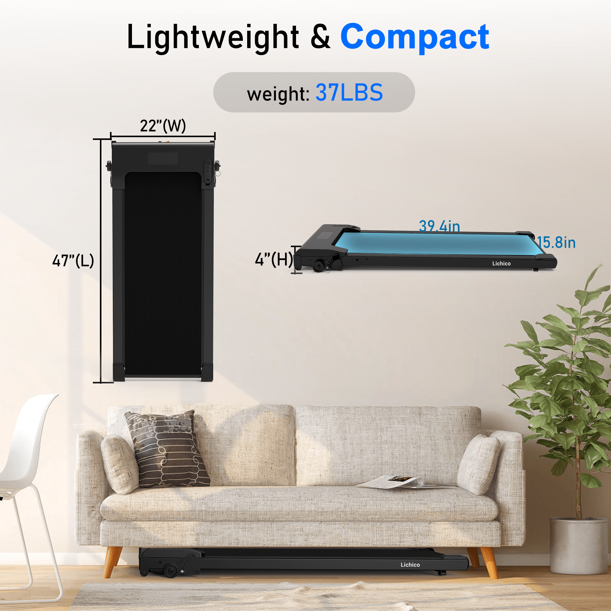 Lichico Running Treadmill Walking Pad w/Incline Remote Control for Home/Office, 2.5HP Brushless Motorized Compact Walking Jogging Machine Portable Treadmill with 0.5-4 MPH Speed Range