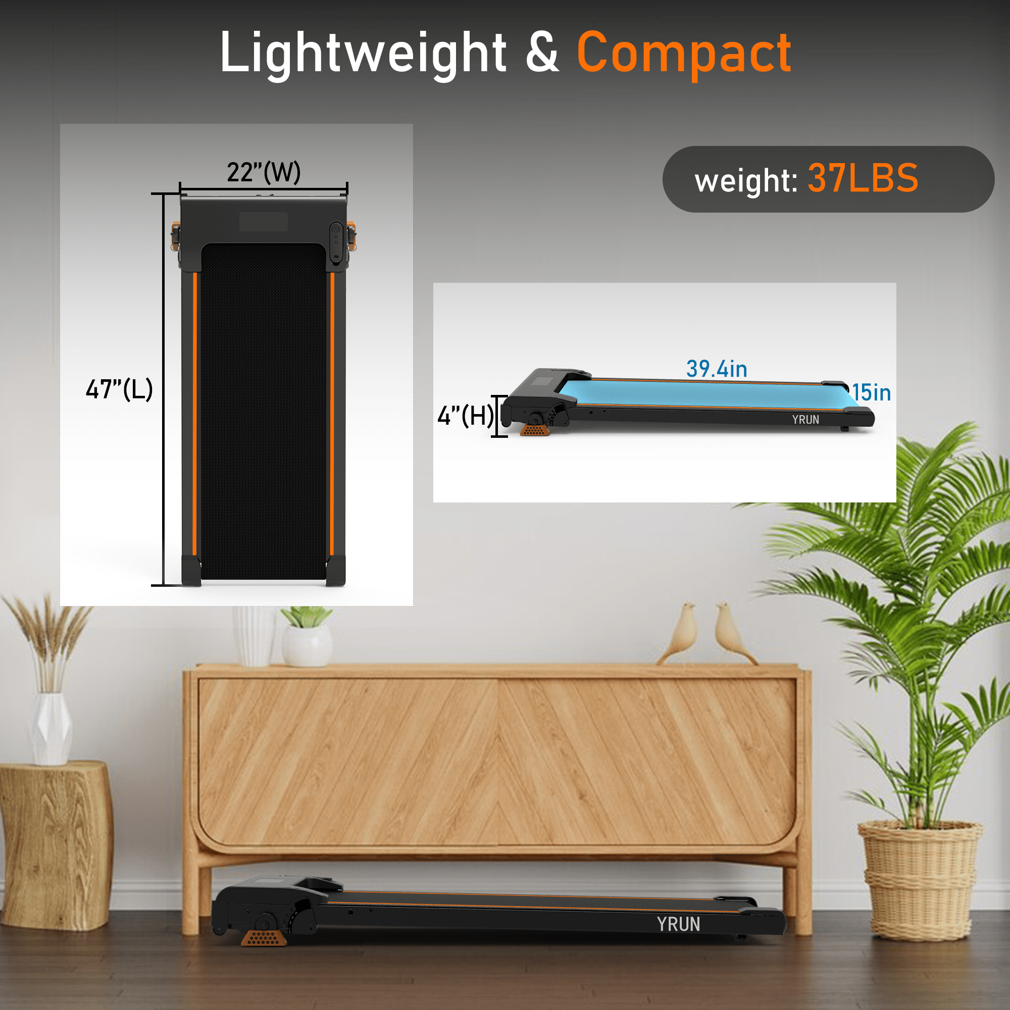 YRUN Walking Pad Under Desk Treadmill 0-9% Incline w/Remote Control and LED for Home/Office, 2.5HP Brushless Motor Compact Walking Jogging Machine Portable Treadmill