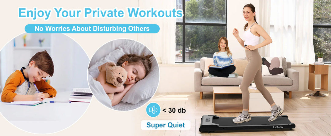 Slim under desk treadmill for walking while working