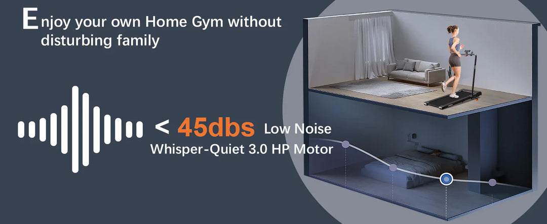 Quiet treadmill for home gym with shock-absorbing running belt