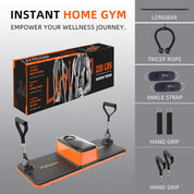All-in-one home gym system with 220lbs resistance longbar tricep rope and ankle straps
