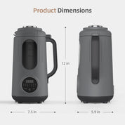 Technical drawing of the nut milk maker showing 12-inch height and large capacity design for families.
