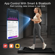 Smart Bluetooth app connectivity for real-time fitness data tracking on the portable treadmill.