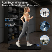 Adjustable speed modes for walking and jogging up to 4 MPH on a portable treadmill.